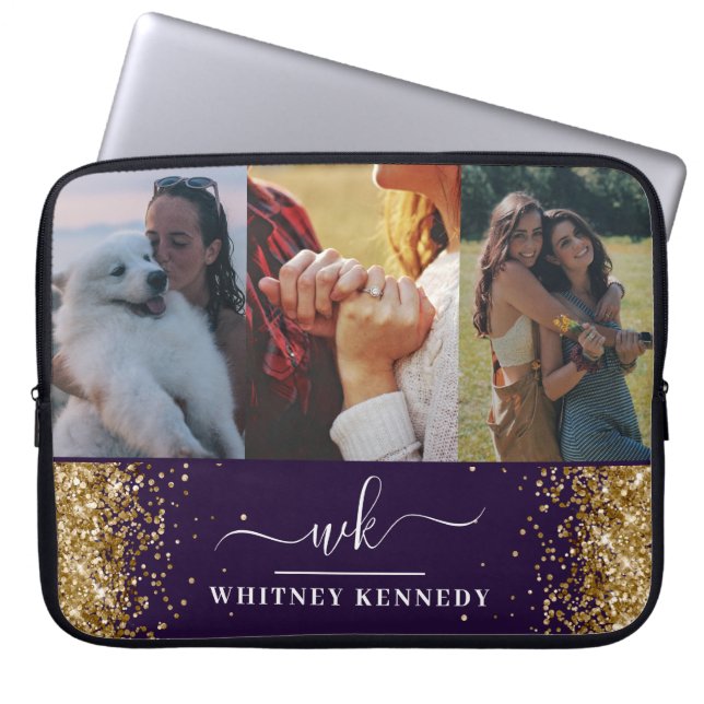 Capa Para Notebook Colagem de Fotografias com Glam Dourado Glitter 3  (Frente)