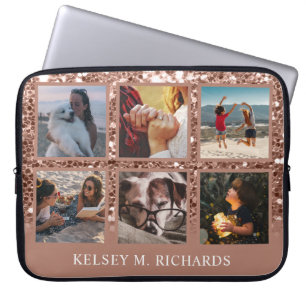 Capa Para Notebook Colagem de Fotografias com rosa Dourado Glitter 6