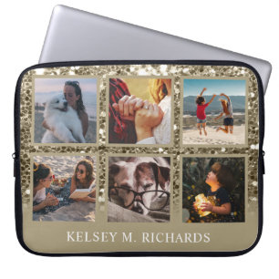 Capa Para Notebook Colagem de Fotografias Dourada Antiquada com Lítio