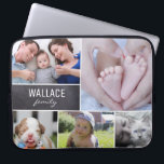 Capa Para Notebook Colagem de fotos da família de nomes personalizado<br><div class="desc">Este laptop pode ser facilmente personalizado com o seu nome de família e várias fotos. Personalize o laptop com fotos da família,  com crianças,  bebês,  animais de estimação,  avós e muito mais. Bloco de fundo do quadro de chanfro.</div>