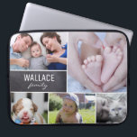 Capa Para Notebook Colagem de fotos da família de nomes personalizado<br><div class="desc">Este laptop pode ser facilmente personalizado com o seu nome de família e várias fotos. Personalize o laptop com fotos da família,  com crianças,  bebês,  animais de estimação,  avós e muito mais. Bloco de fundo do quadro de chanfro.</div>
