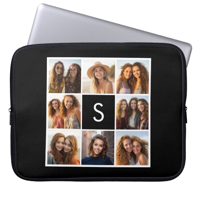 Capa Para Notebook Colagem de Fotos Preto e Branco com Monograma Pers (Frente)