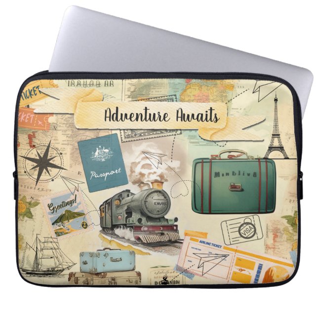 Capa Para Notebook Colagem de viagens vintage (Frente)