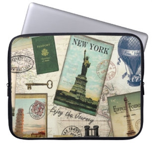 Capa Para Notebook colagem de viagens vintage moderna