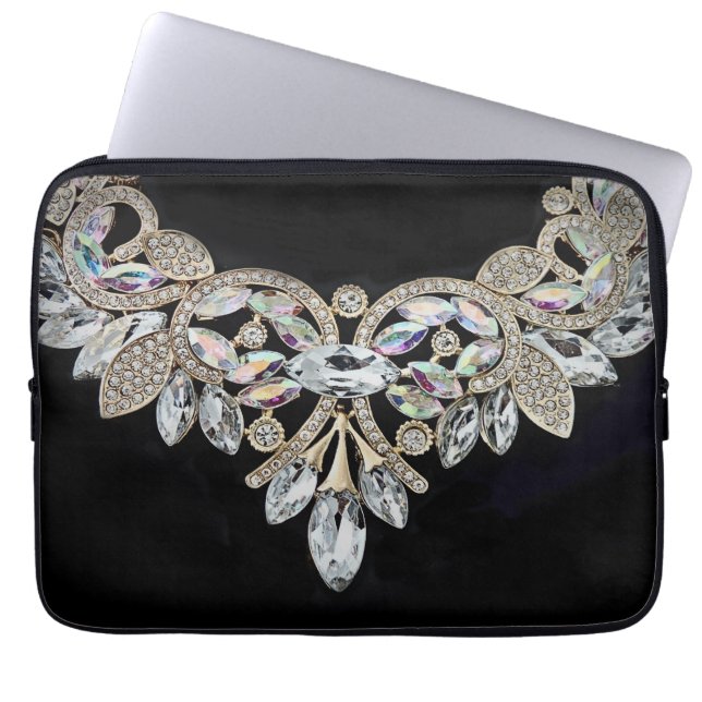 Capa Para Notebook Colar de diamante, coroa de prata preta, elegante (Frente)