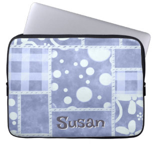 Capa Para Notebook Colcha Louca Xadrez Azul Floral Personalizada