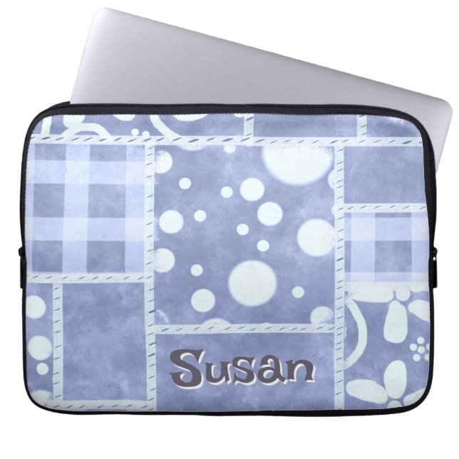 Capa Para Notebook Colcha Louca Xadrez Azul Floral Personalizada  (Frente)