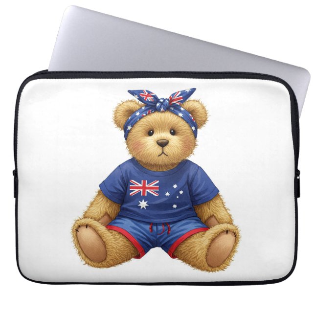 Capa Para Notebook Coleção Branca. Ursinho da bandeira australiana (Frente)