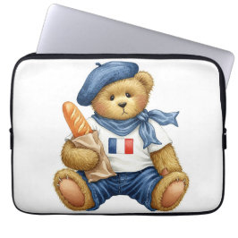 Capa Para Notebook Coleção Branca. Ursinho da bandeira francesa por N