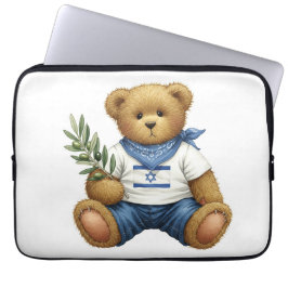 Capa Para Notebook Coleção Branca. Ursinho da bandeira israelita por