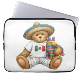 Capa Para Notebook Coleção Branca. Ursinho da bandeira mexicana por