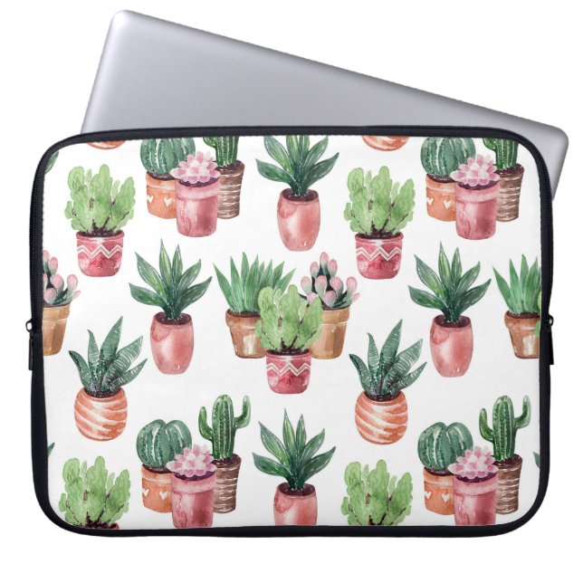 Capa Para Notebook Coleção de cactos em potes, aquarela. (Frente)
