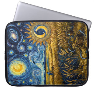 Capa Para Notebook Colheita Estelar ao Estilo de Van Gogh Campo de Tr