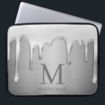 Capa Para Notebook Colírio Líquido Colírio Monograma de Silver Metal<br><div class="desc">Cromo Líquido Coloca bolsa de laptop Monograma de Silver Metal com nosso cromo líquido falso e tendencioso gotejando em um fundo metálico prateado com seu monograma e nome personalizados. Entre em contato conosco em cedarandstring@gmail.com se precisar de assistência com o design ou produtos correspondentes.</div>