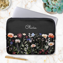 Capa Para Notebook Coloração aquosa monogramada Prados de flor selvag