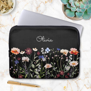 Capa Para Notebook Coloração aquosa monogramada Prados de flor selvag