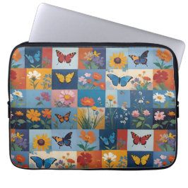 Capa Para Notebook Colorful Butterflies And Wildflowers Patchwork
