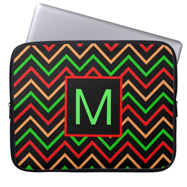 Capa Para Notebook Colorful Cool Chevron on Black Monogram (Frente)