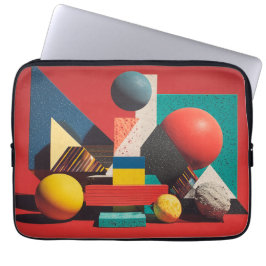 Capa Para Notebook Colorful Geometric Shapes on Red Background