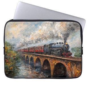 Capa Para Notebook Comboio a vapor numa ponte - Pintura a óleo