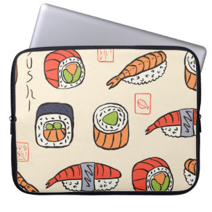 Capa Para Notebook Comida sushi, design de padrão uniforme.
