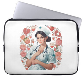 Capa Para Notebook Compassionate Nurse – Elegant Floral Art Illustrat
