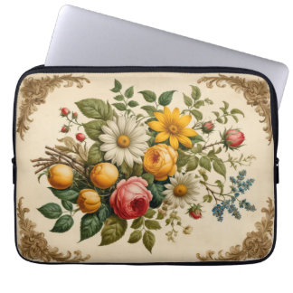 Capa Para Notebook Composição de flores vintage em pergaminho