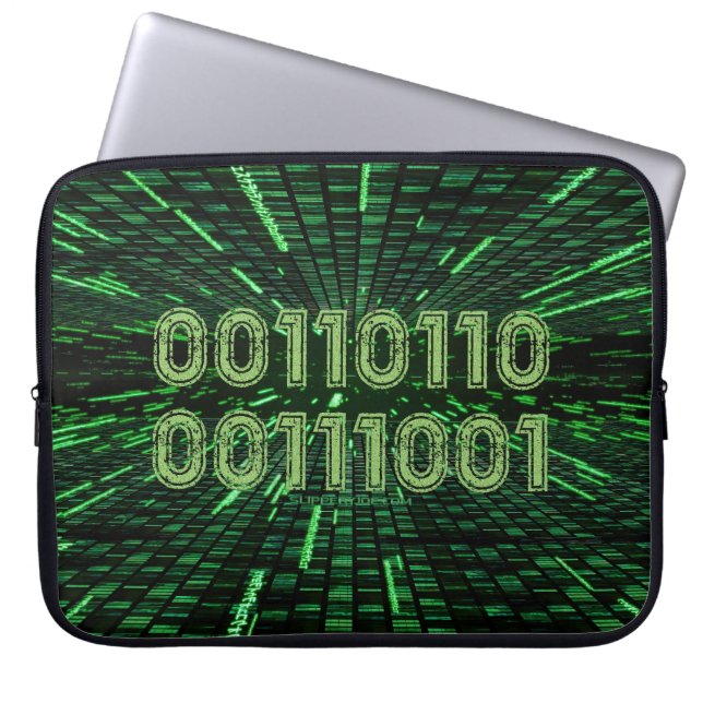 Capa Para Notebook Computação verde vibrante com código binário 69 do (Frente)