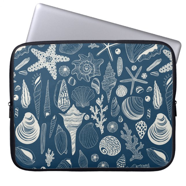 Capa Para Notebook Conchas marítimas em azul escuro (Frente)