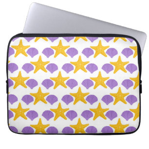 Capa Para Notebook Conchas Purpuras Estrelas-do-Mar Amarelas Vida Mar