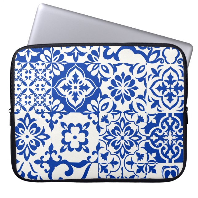 Capa Para Notebook Conjunto de 16 azulejos Azulejos em azul, branco.  (Frente)