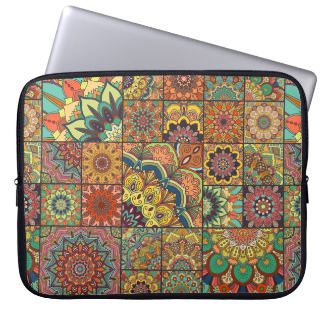 Capa Para Notebook Conjunto de azulejos Boho e padrão perfeito. Siste (Frente)