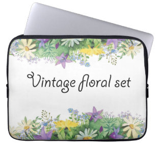 Capa Para Notebook Conjunto floral de vindima