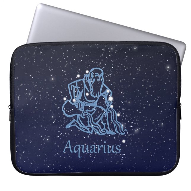 Capa Para Notebook Constelação de Aquarius e Sinal de Zodíaco com Est (Frente)