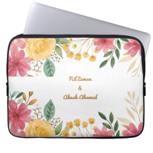 Capa Para Notebook Convite de Chuveiro de Noiva Floral & Nome Elegant