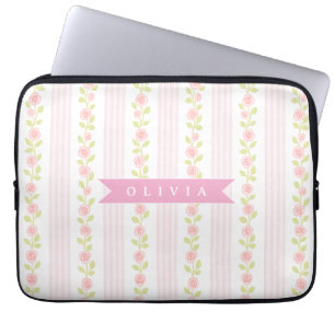 Capa Para Notebook Coquete personalizado feminino rosa floral listrad