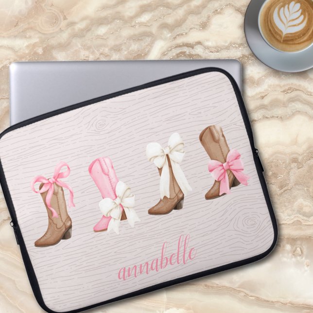 Capa Para Notebook Coquette Coquette Boots personalizados (Cute Coquette Cowgirl Boots Personalized Laptop Sleeve)