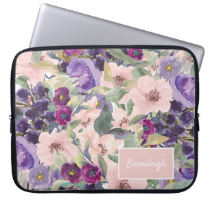 Capa Para Notebook Cor Amarela Púrpura da Água Forma Monograma Flor