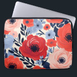 Capa Para Notebook Cor Azul Azul Azul Branco Moderno Colorida Floral<br><div class="desc">Bolsa de laptop Floral Colorida Vermelha Branca Azul-Cor Azul Colorida Apresenta um design moderno de flores vermelhas e azuis sobre fundo branco. Projetado pelo Evco Studio www.zazzle.com/store/evcostudio</div>