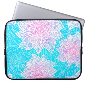 Capa Para Notebook Cor azul e rosa das flores do ornamentado, patamar