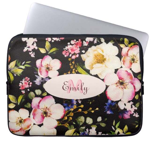 Capa Para Notebook Cor d'água - rosada amarela roxas a preto, Monogra (Frente)