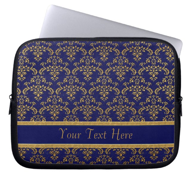 Capa Para Notebook Cor damasco Dourada e azul (Frente)