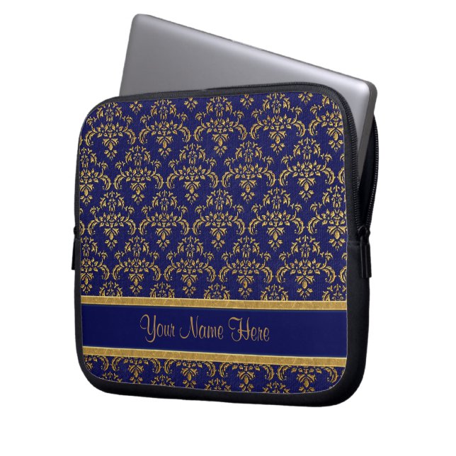 Capa Para Notebook Cor damasco Dourada e azul (Frente Esquerda)