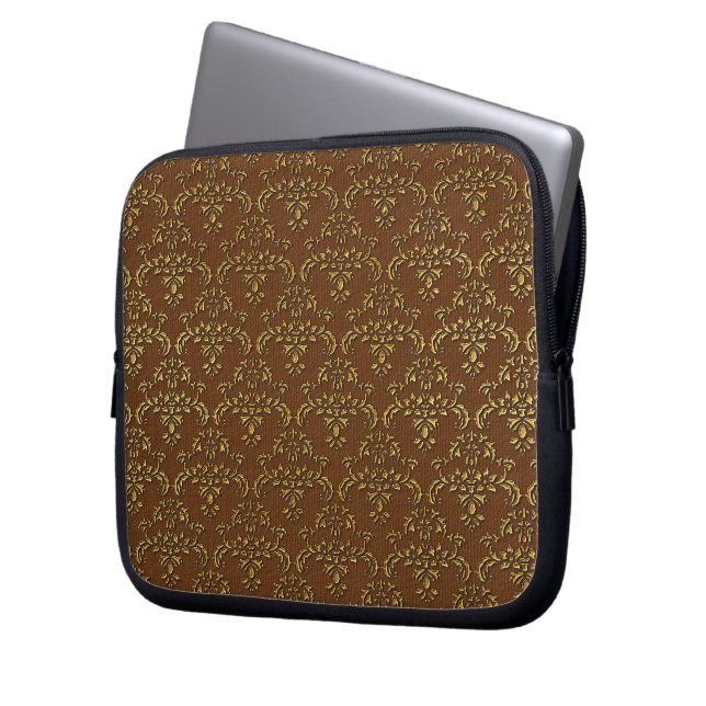Capa Para Notebook Cor damasco Dourada e castanha (Frente Esquerda)