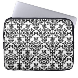 Capa Para Notebook Cor damasco floral branca preta feminino