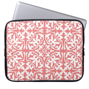 Capa Para Notebook Cor damasco Ikat - Cor-de-rosa e branco