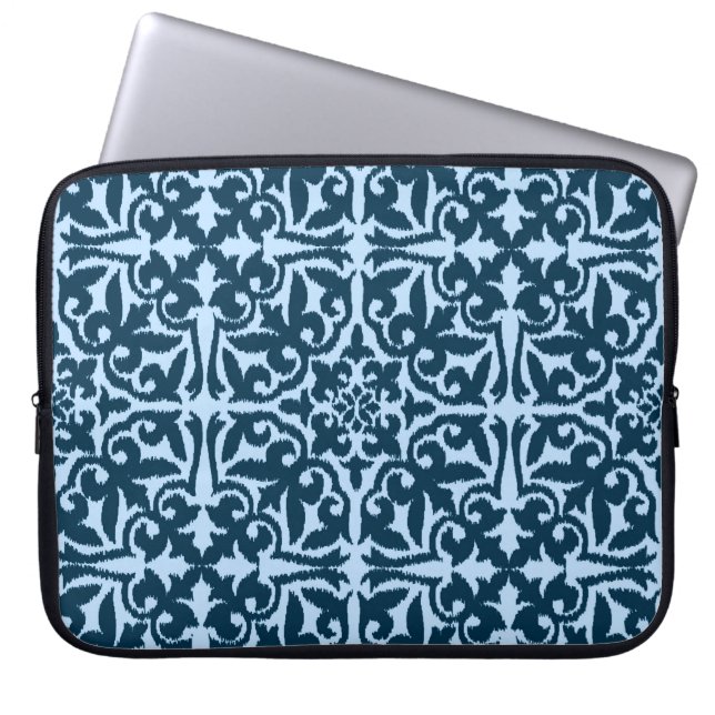 Capa Para Notebook Cor damasco Ikat - Índio escuro e azul claro (Frente)
