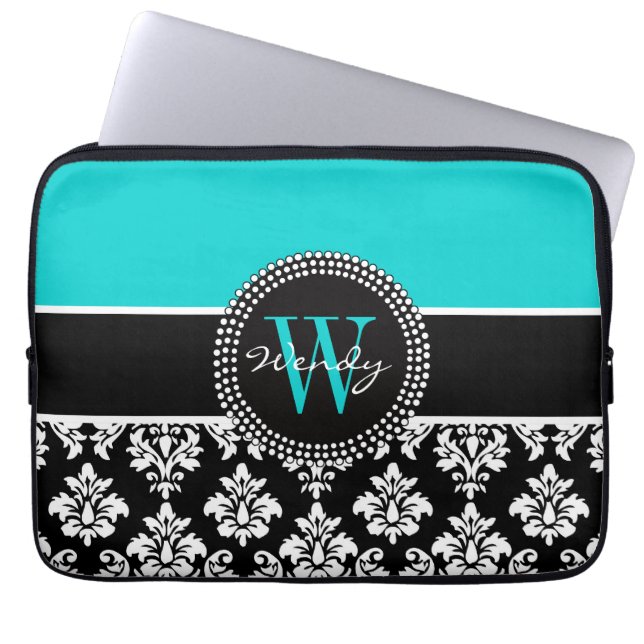 Capa Para Notebook Cor damasco Preta Aqua Inicial Personalizada (Frente)