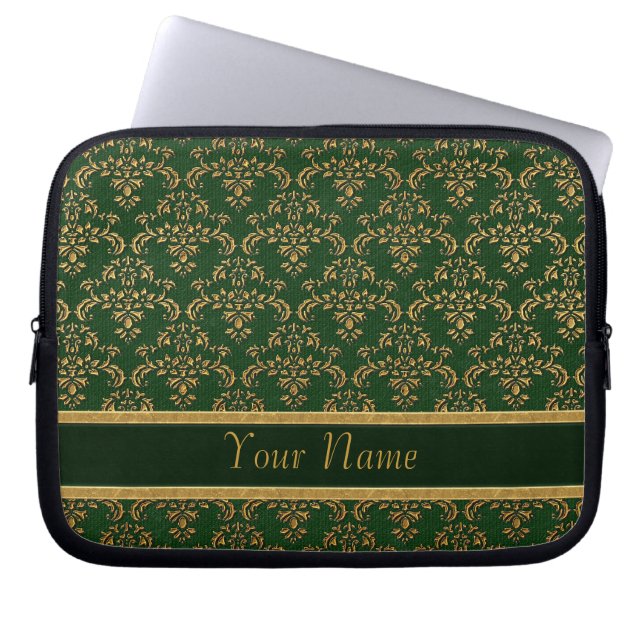 Capa Para Notebook Cor damasco verde e Dourada (Frente)