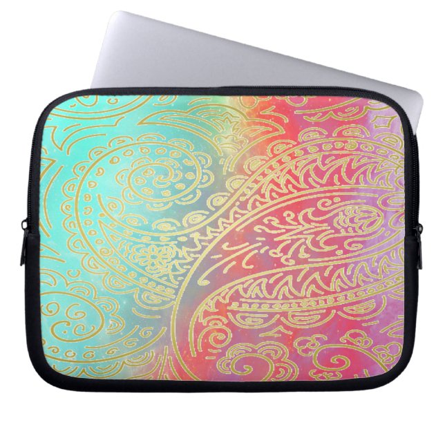 Capa Para Notebook Cor-de-água verde moderna e úmida dourada (Frente)